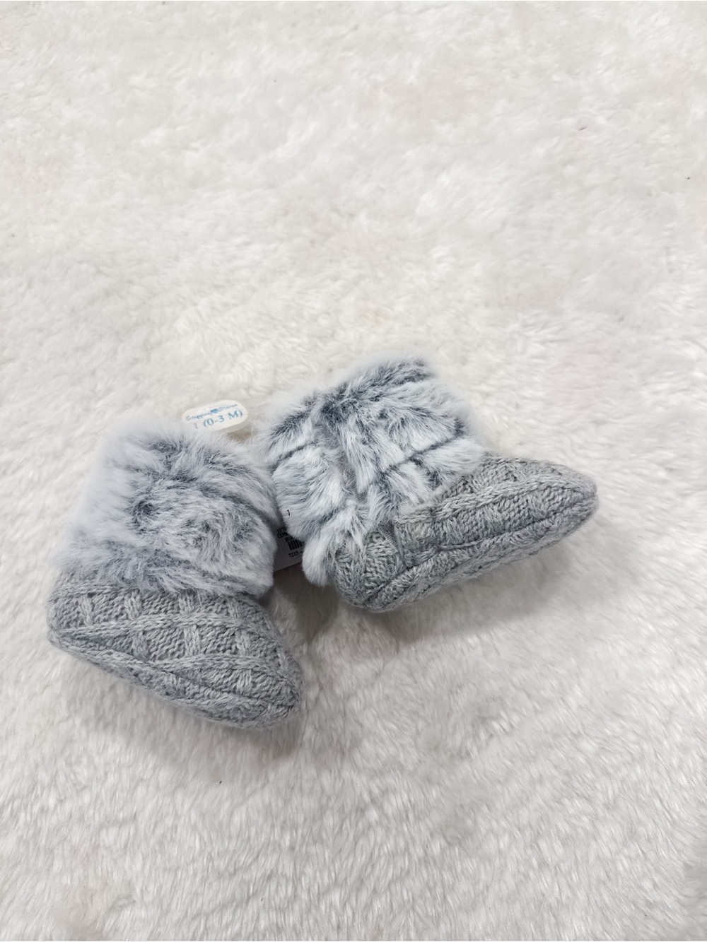 Baby Faux Fur Knit Booties - Gray